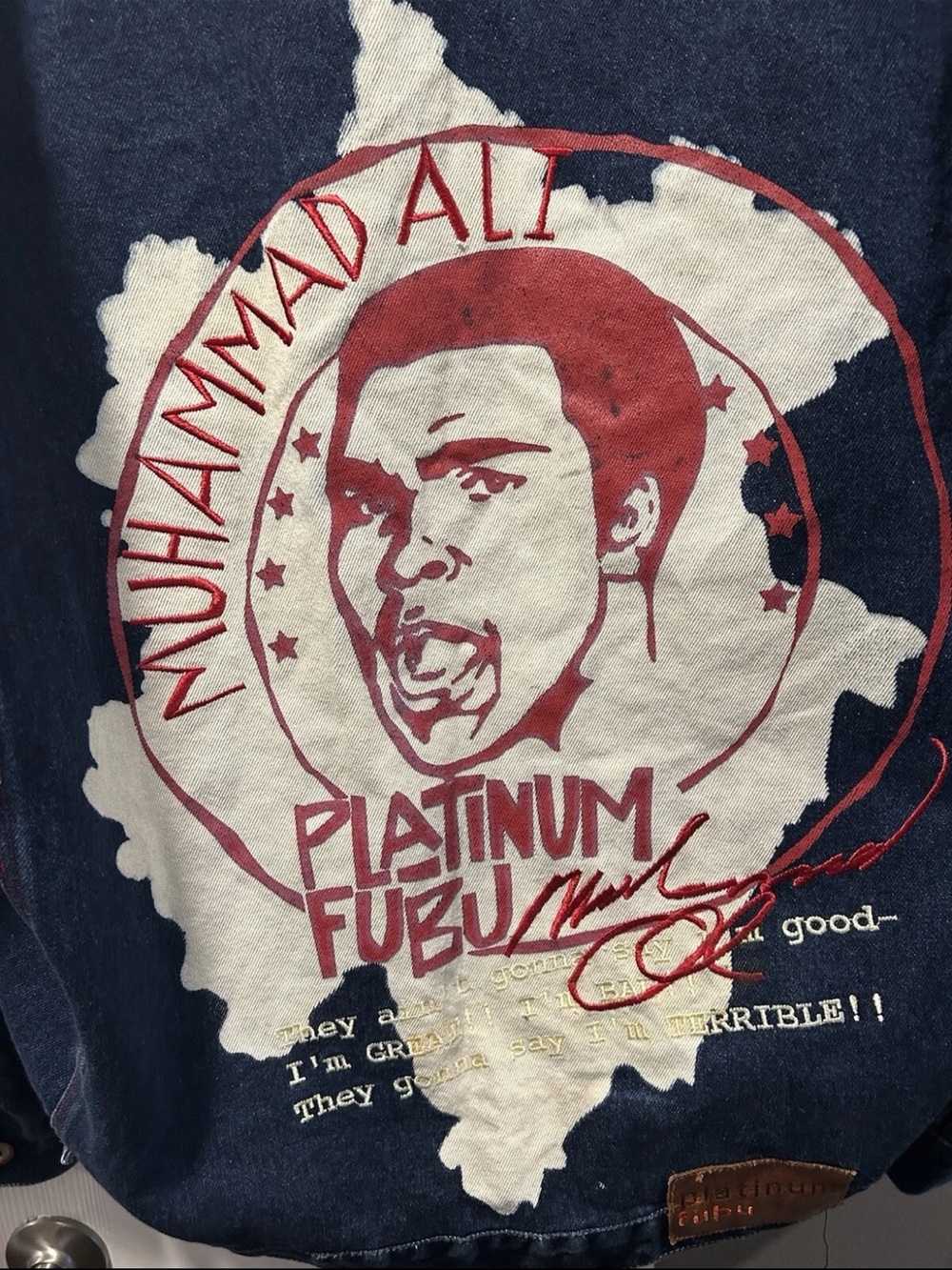 Vintage MUHAMMED ALI Signature FUBU PLATINUM Jean DENIM Jacket 2XL